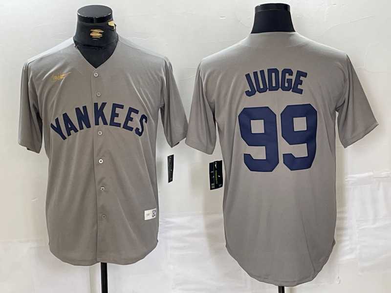 Men%27s New York Yankees #99 Aaron Judge Name Grey Stitched Nike Throwback Jersey->new york yankees->MLB Jersey